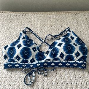 Navy and White Geometric Bikini Top